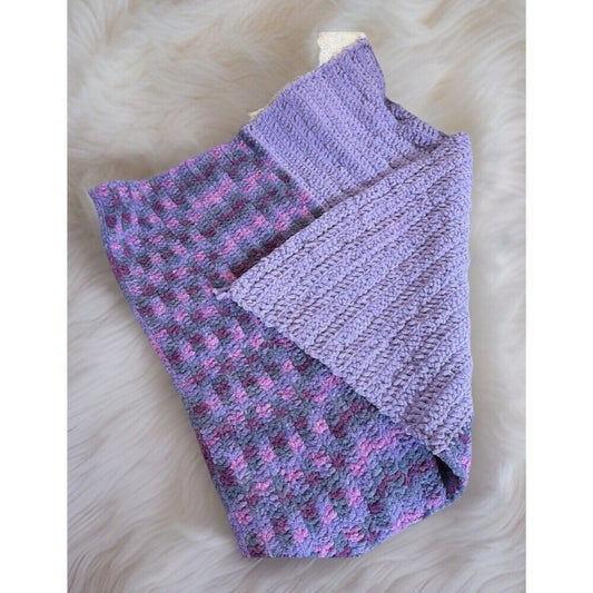 Handmade Crochet Super Soft Plush Purple and Pink Baby Blanket 30"x28"