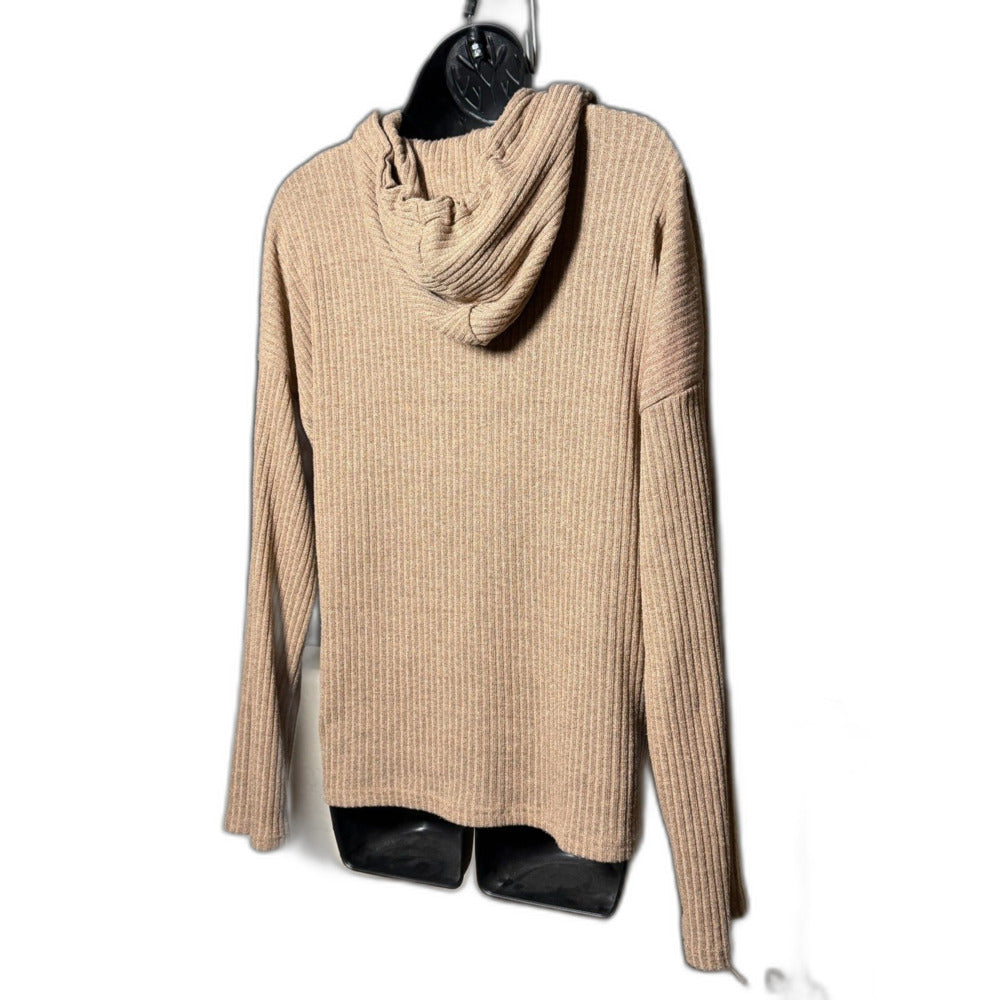 Ribbed Knit Pullover Tunic Hoodie Sweater - Camel S