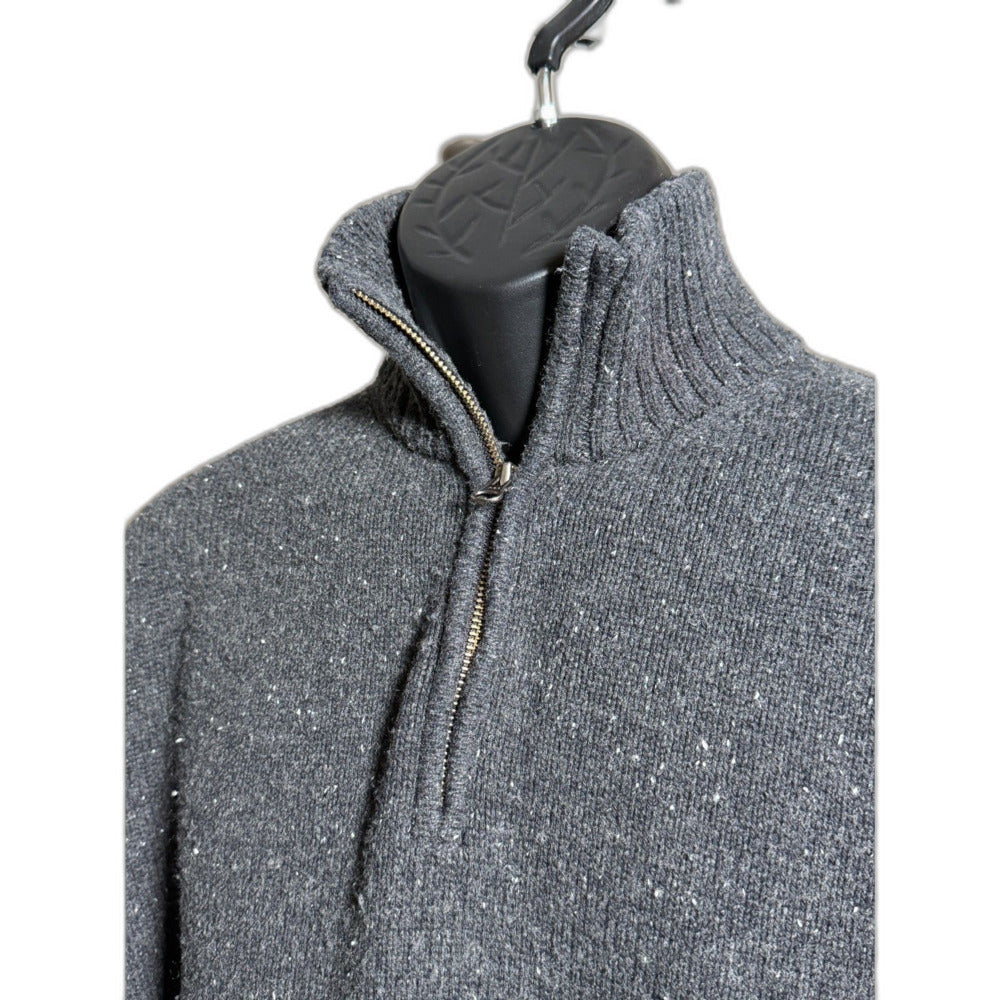 Gap Men's Charcoal Speckled Donegal-Style Quarter-Zip Sweater XL