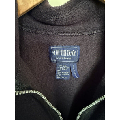 South Bay Men's Navy Fleece Vest Full Zip Stand-Up Collar Embroidered Logo XXL