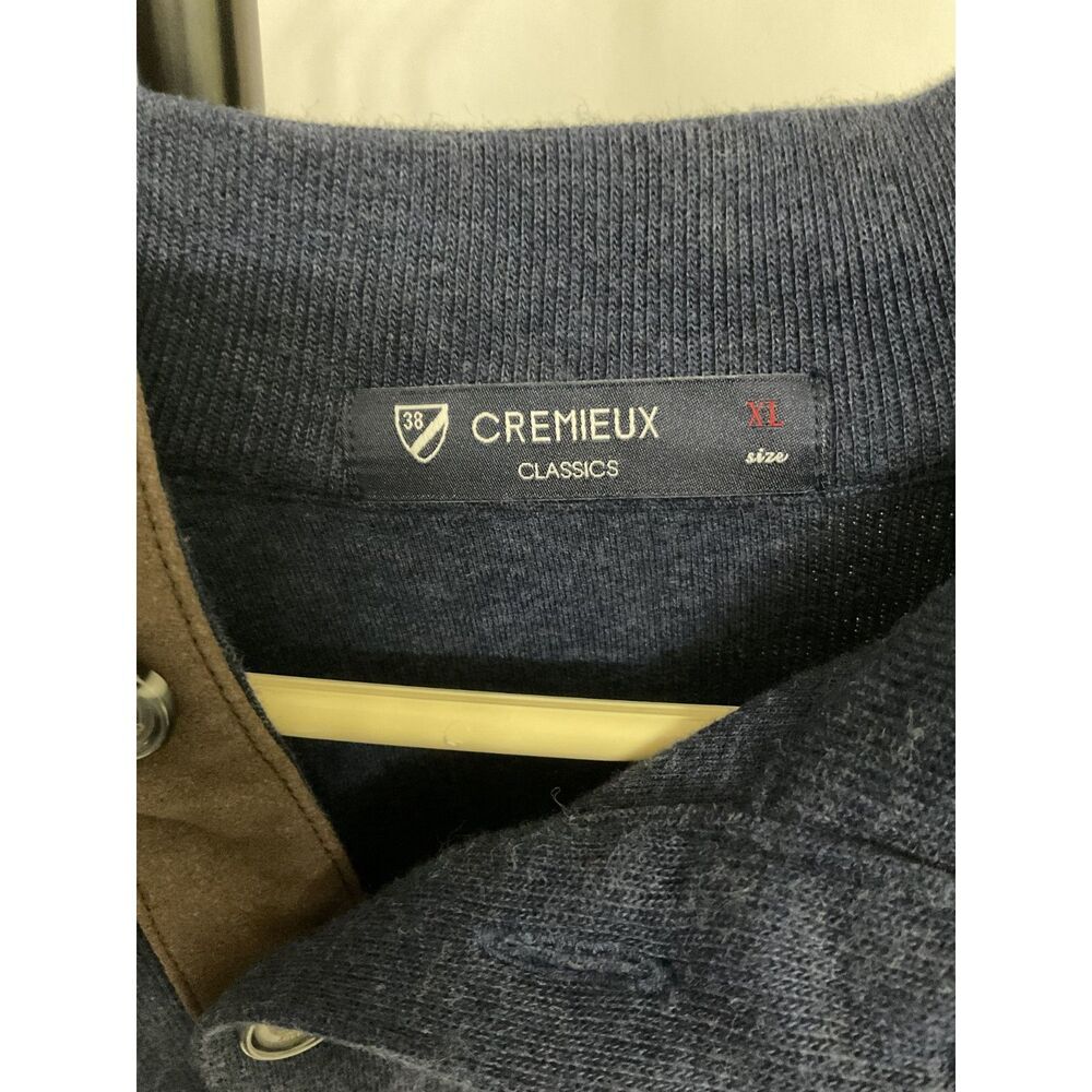 Cremieux Classics Men's XL Navy Mock Neck Pullover Sweater Suede Patch Trim