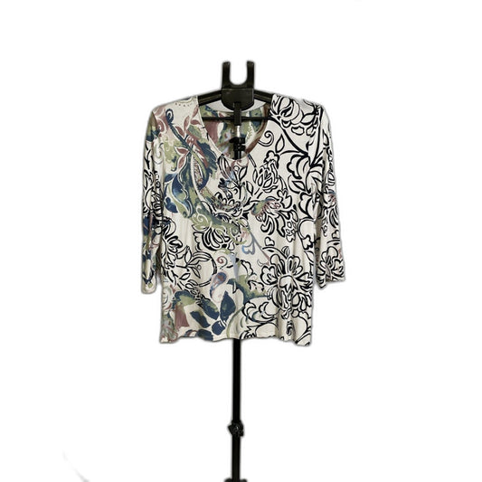Chico's Floral Print Asymmetric Hem Top Size 2 (Large)