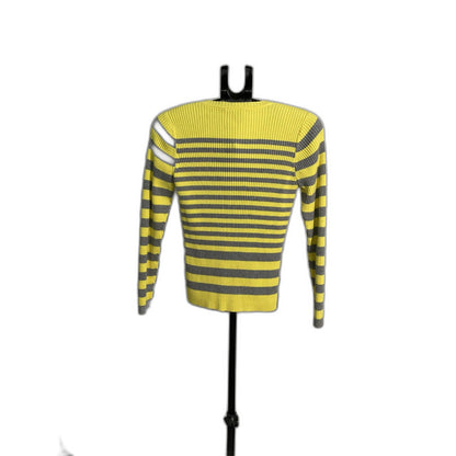 St. John's Bay Yellow Grey Striped V-Neck Sweater L