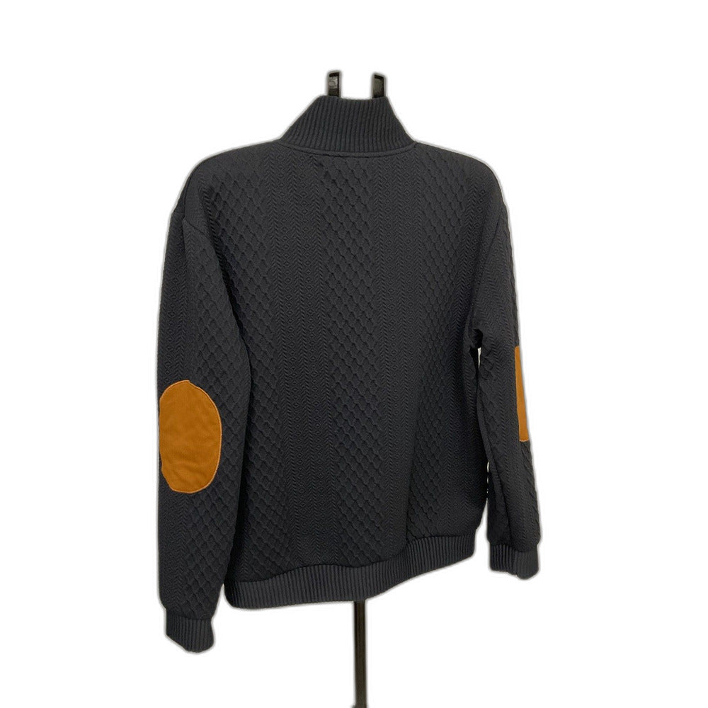 Hengsheng Jeans Men's XL Black Quilted Mock Neck Snap Pullover Elbow Patch