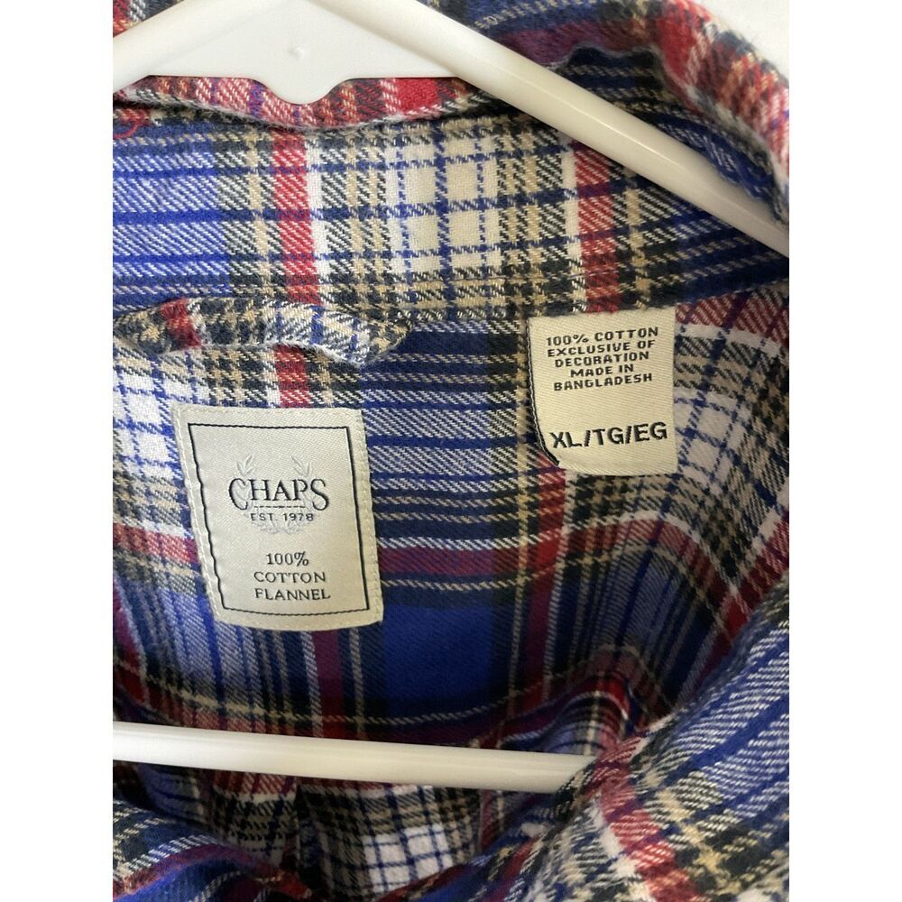 Chaps Men's XL Blue Red Plaid 100% Cotton Flannel Button Down Shirt