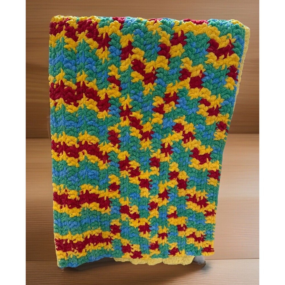 Handmade Crocheted Super Soft Multicolored Plush Baby Blanket 36" x 30"