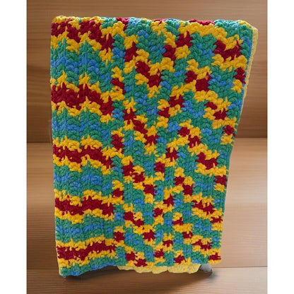 Handmade Crocheted Super Soft Multicolored Plush Baby Blanket 36" x 30"