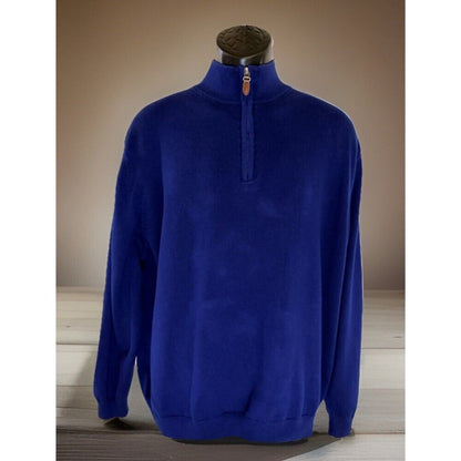 Roundtree & Yorke Sweater Men’s Royal Blue 1/4 Zip Mock Neck Cotton Blend, XL