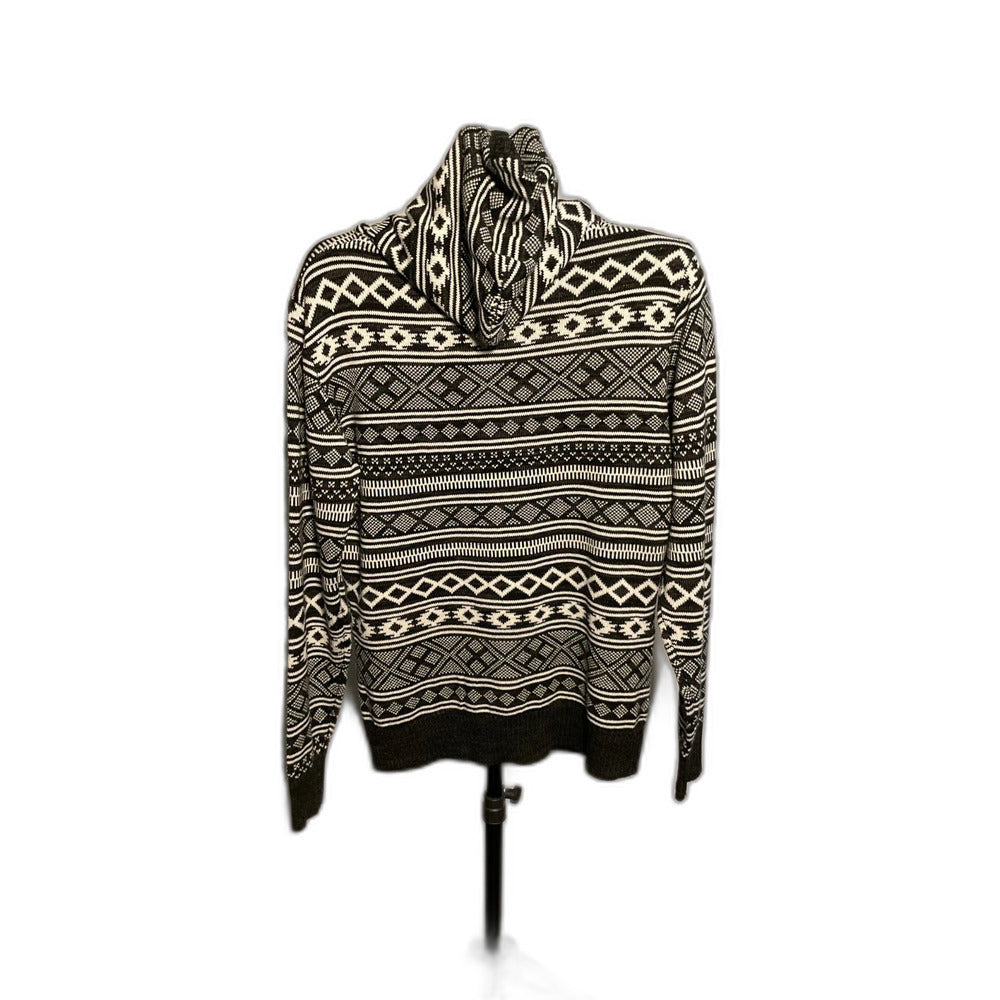 The Slope Aztec Fair Isle Hooded Sweater Men's M Black White