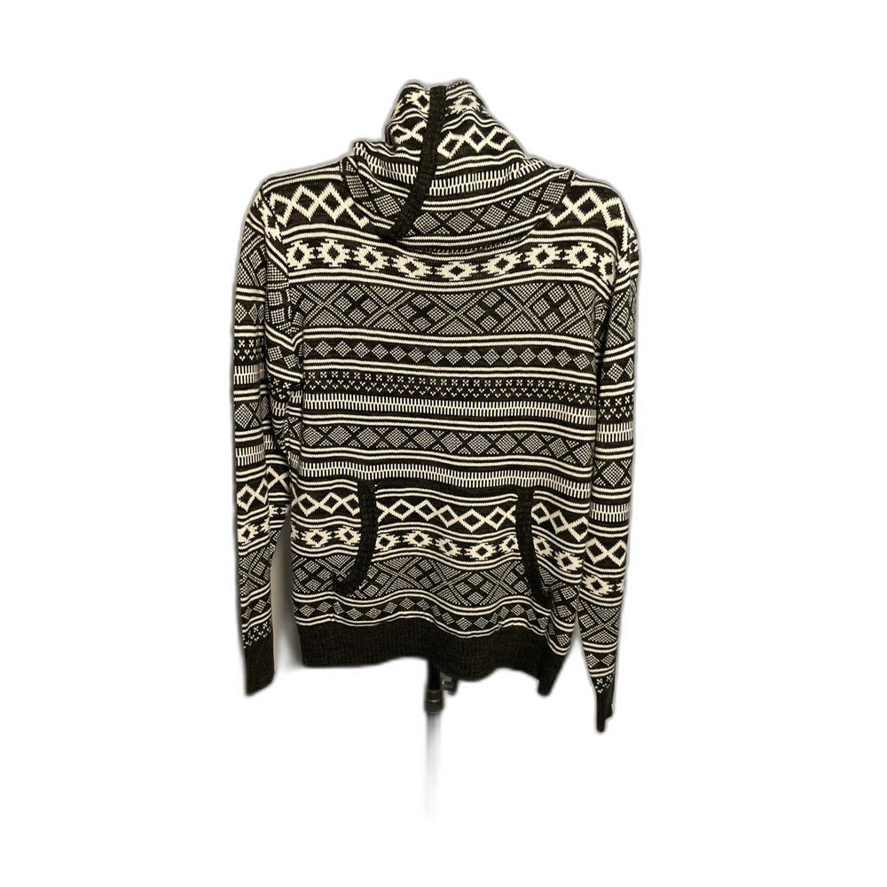 The Slope Aztec Fair Isle Hooded Sweater Men's M Black White