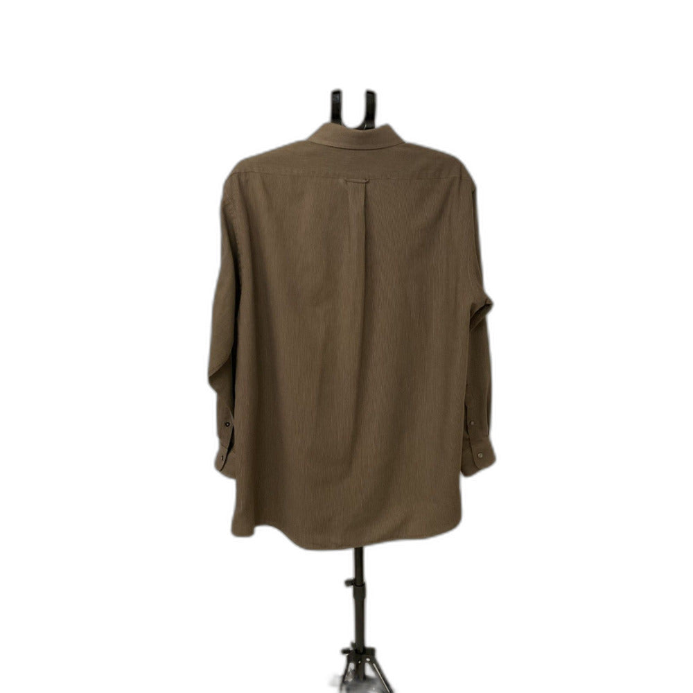 Haggar Men's 17.5 34/35 Brown Striped Wrinkle Free Button Down Shirt