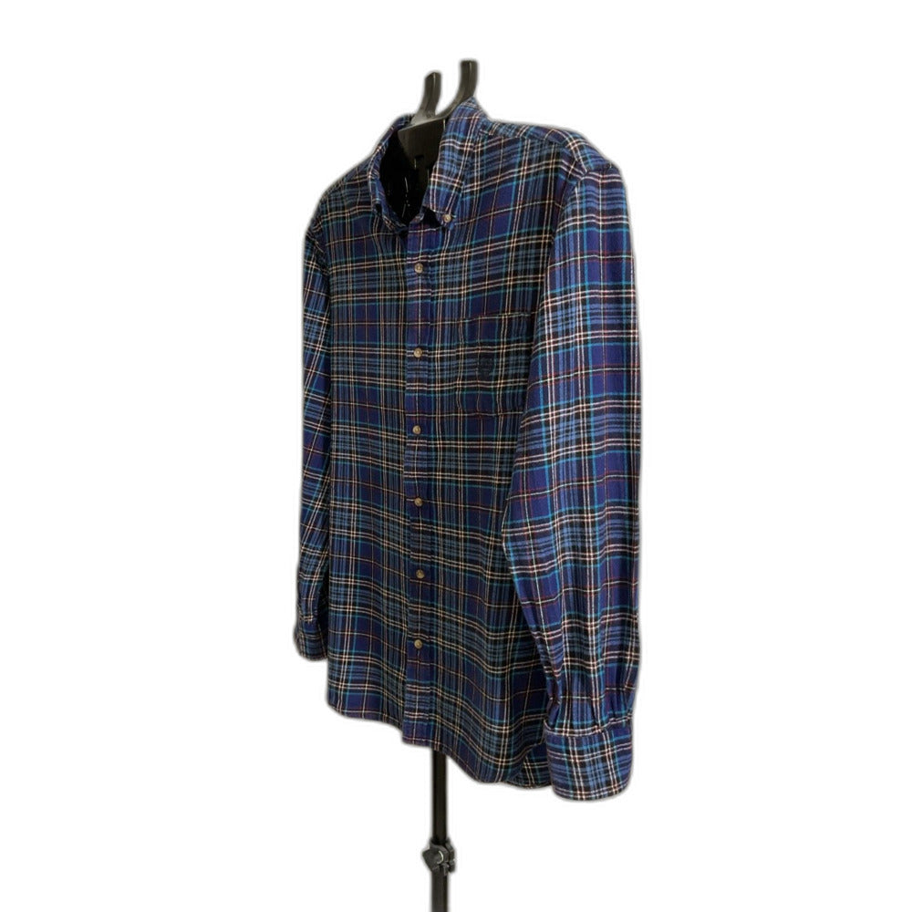 Chaps Navy Plaid Flannel Button-Up Shirt XL