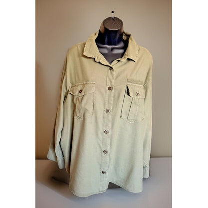 A.N.A. Women's Long-Sleeved Button Down Olive Green Collared Women's Blouse XL