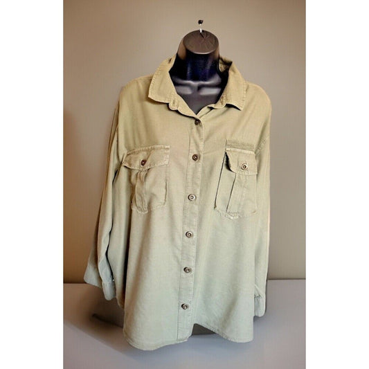 A.N.A. Women's Long-Sleeved Button Down Olive Green Collared Women's Blouse XL