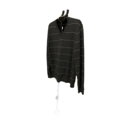 Van Heusen Men's Sweater Large Gray Striped V-Neck Cotton Blend Pullover
