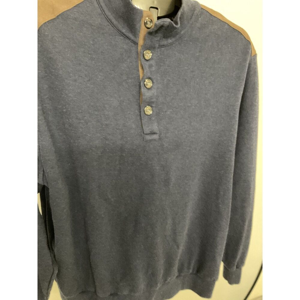 Cremieux Classics Men's XL Navy Mock Neck Pullover Sweater Suede Patch Trim