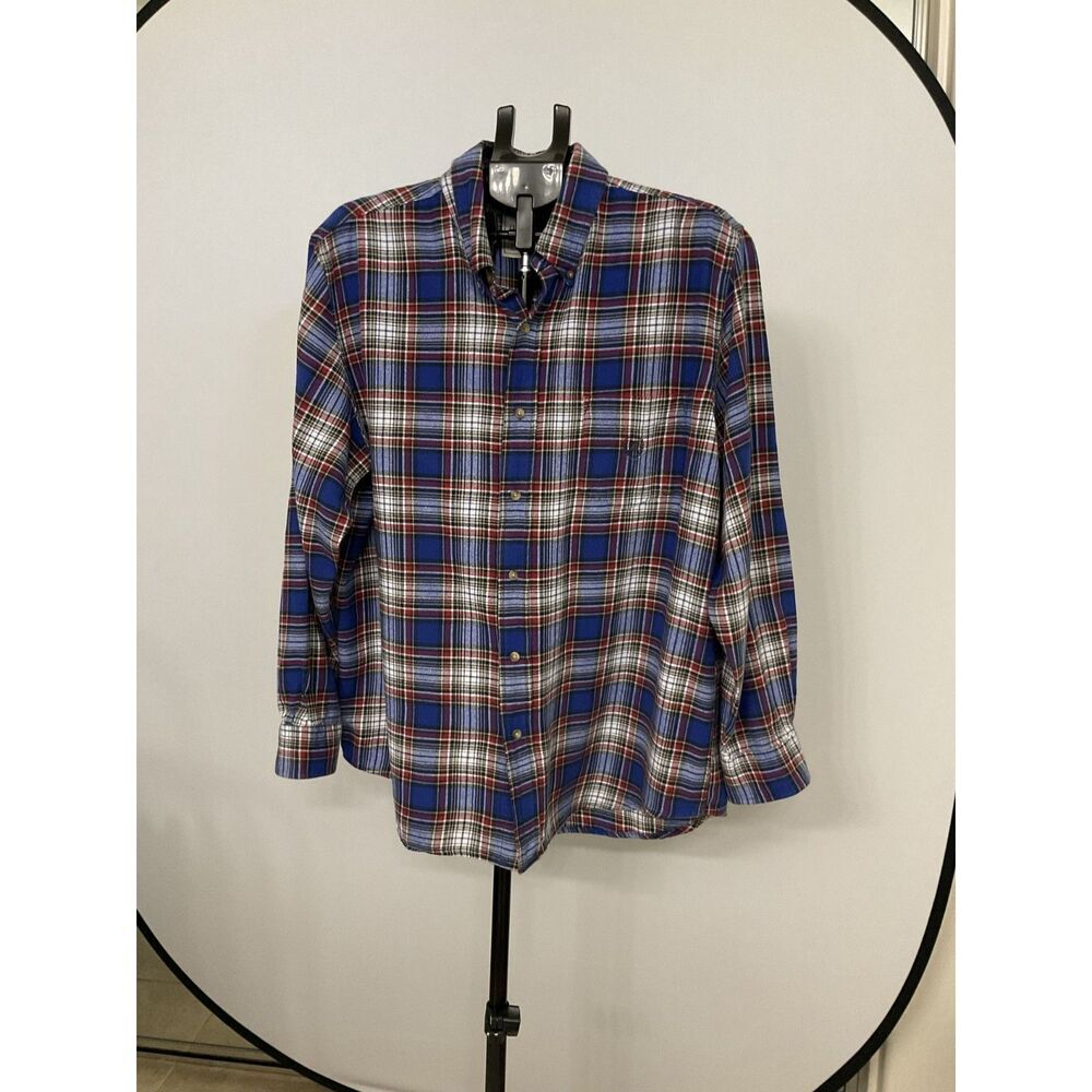 Chaps Men's XL Blue Red Plaid 100% Cotton Flannel Button Down Shirt