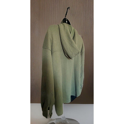 Time & Tru Women's Hooded Ribbed Shacket Olive Green Button Up Jacket Size M