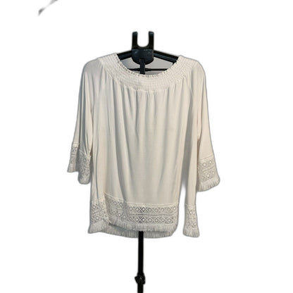 Chico's White Boho Crochet Fringe Top Size 2 (L)