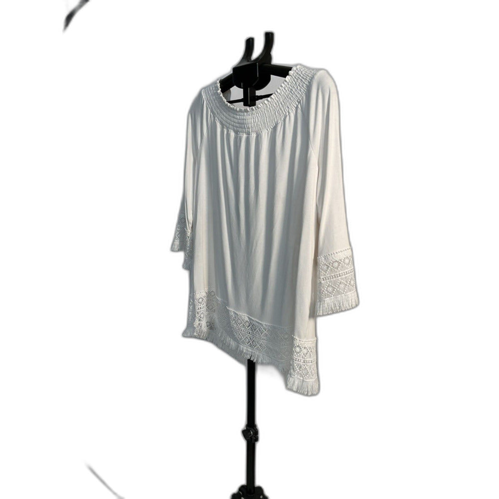 Chico's White Boho Crochet Fringe Top Size 2 (L)
