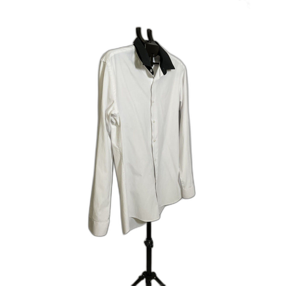 Azar Man White Dress Shirt Black Collar Tailored Fit Sz 17