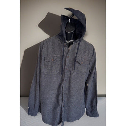 Quiksilver Men's Dark Gray Fleece Hoodie Button Down Shirt L