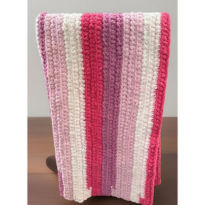 Handmade Crochet Super Soft Multicolored Pink Baby Blanket 36" x 29"