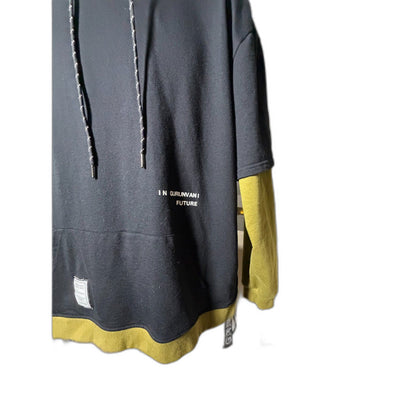 Gurunvani "Future" Contrast Patchwork Layered Hoodie - Black/Olive Green L