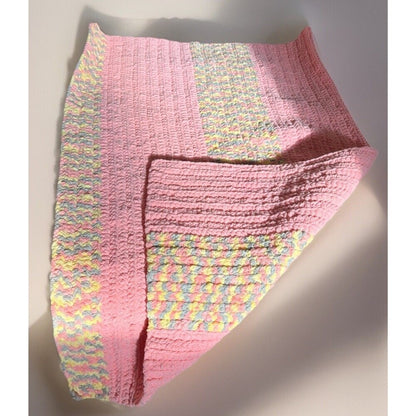 Handmade Crochet Super Soft Multicolored Peach And Yellow Baby Blanket 44"X28"