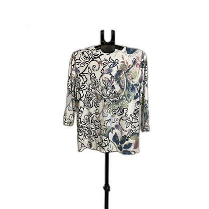 Chico's Floral Print Asymmetric Hem Top Size 2 (Large)
