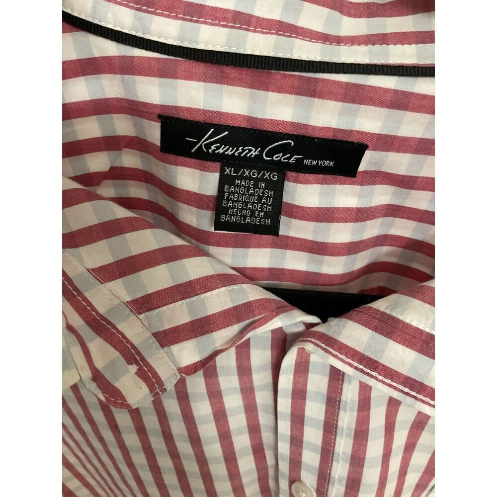 Kenneth Cole New York Men's XL Red White Gingham Check Button Down Shirt