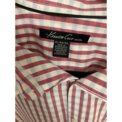 Kenneth Cole New York Men's XL Red White Gingham Check Button Down Shirt