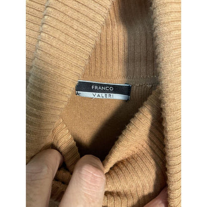 Franco Valeri Women's L Camel Turtleneck Sweater Long Sleeve Cotton Blend
