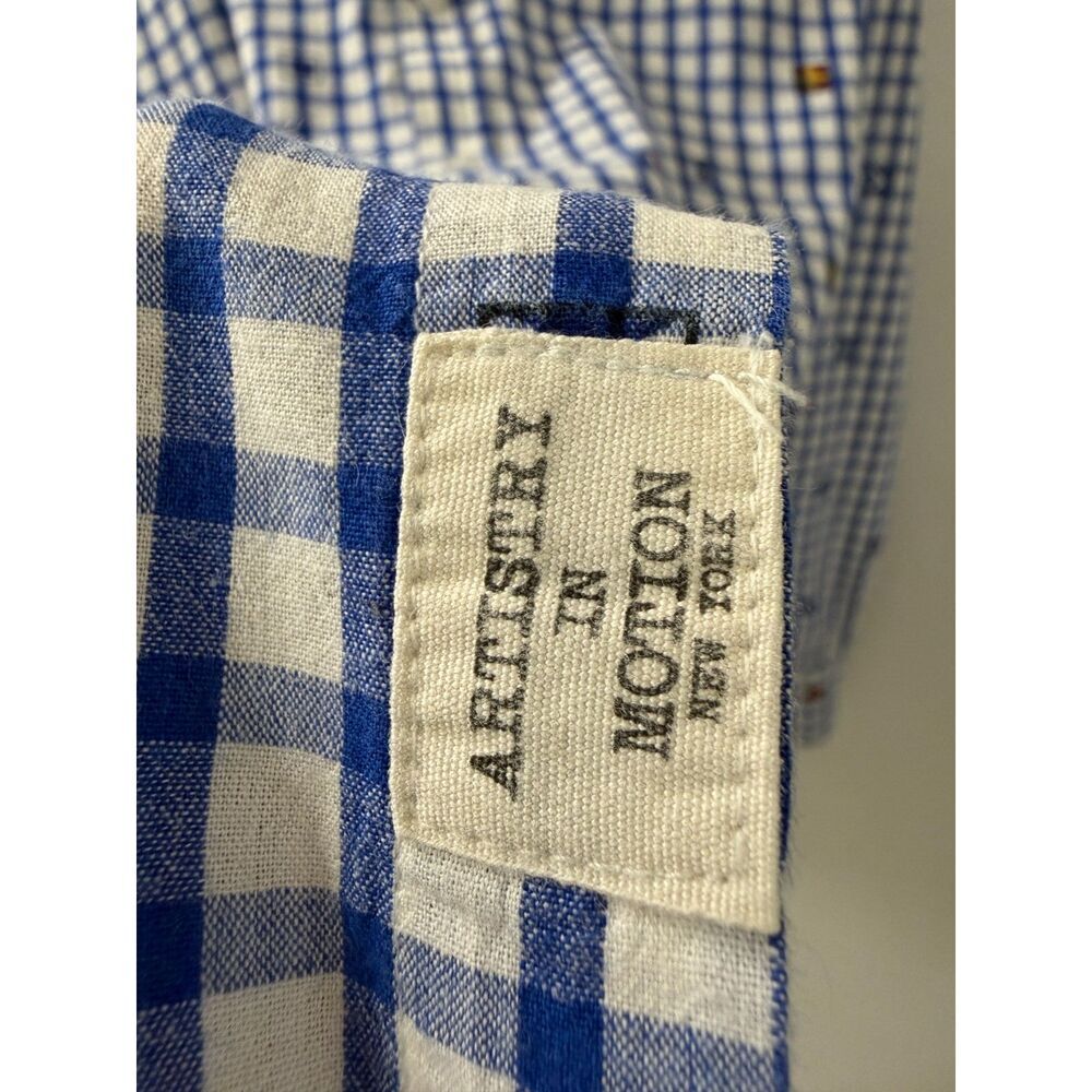 Artistry In Motion Mens XL Shirt Blue Gingham Nautical Signal Flags Long Sleeve