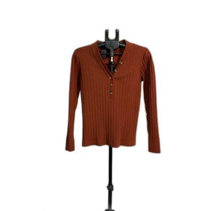 Merokeety Rust Ribbed Knit Henley Top Size XL
