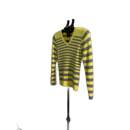 St. John's Bay Yellow Grey Striped V-Neck Sweater L