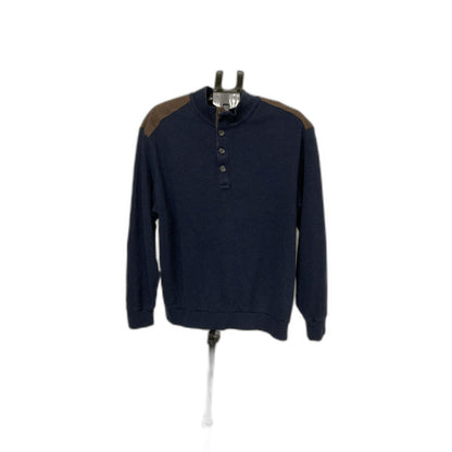 Cremieux Classics Men's XL Navy Mock Neck Pullover Sweater Suede Patch Trim