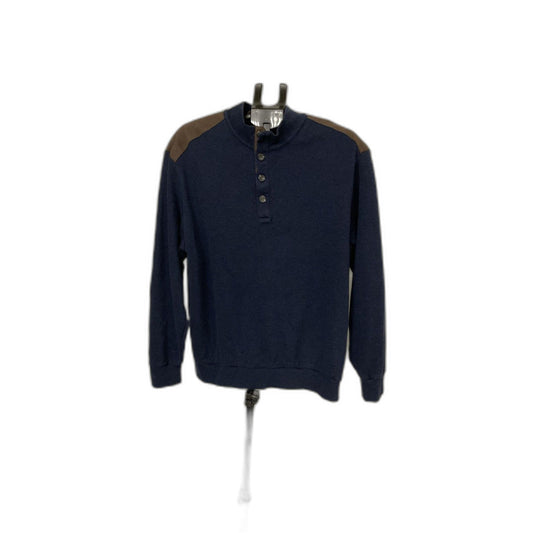 Cremieux Classics Men's XL Navy Mock Neck Pullover Sweater Suede Patch Trim