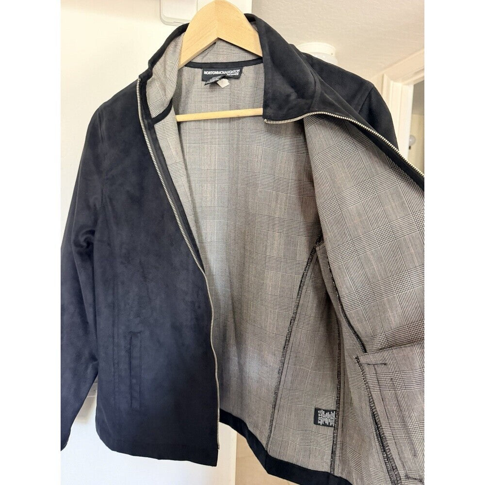 Vintage Norton Mcnaughton Black Microsuede Zip Up Light Jacket w/ Pockets 10P