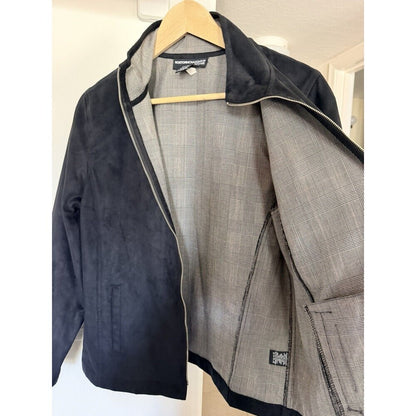 Vintage Norton Mcnaughton Black Microsuede Zip Up Light Jacket w/ Pockets 10P