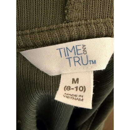 Time & Tru Women's Hooded Ribbed Shacket Olive Green Button Up Jacket Size M