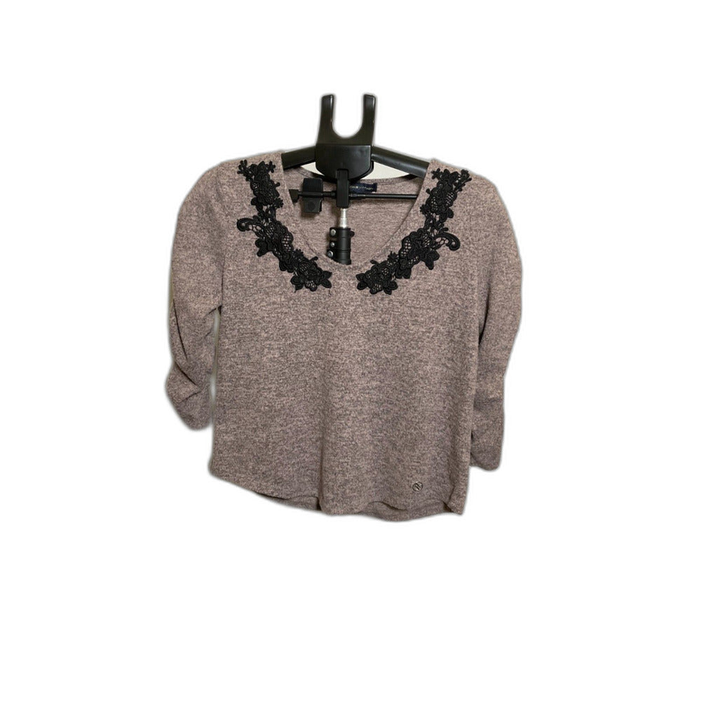 Adrienne Vittadini Mauve Lace Applique Top Size L