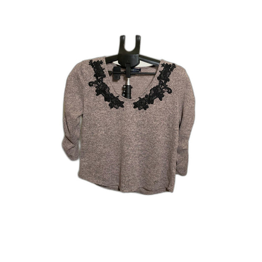 Adrienne Vittadini Mauve Lace Applique Top Size L