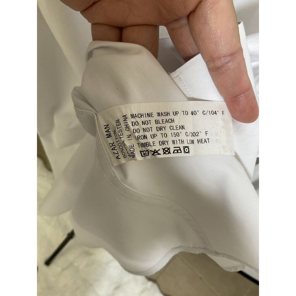 Azar Man White Dress Shirt Black Collar Tailored Fit Sz 17