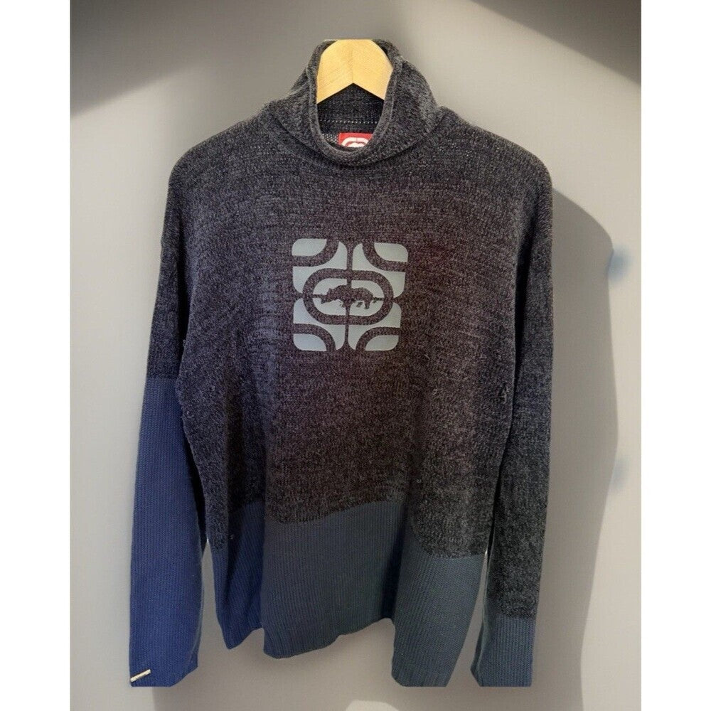 Ecko Unltd Men's Acrylic Blue Turtleneck Pullover Sweater w/ Logo Graphic L