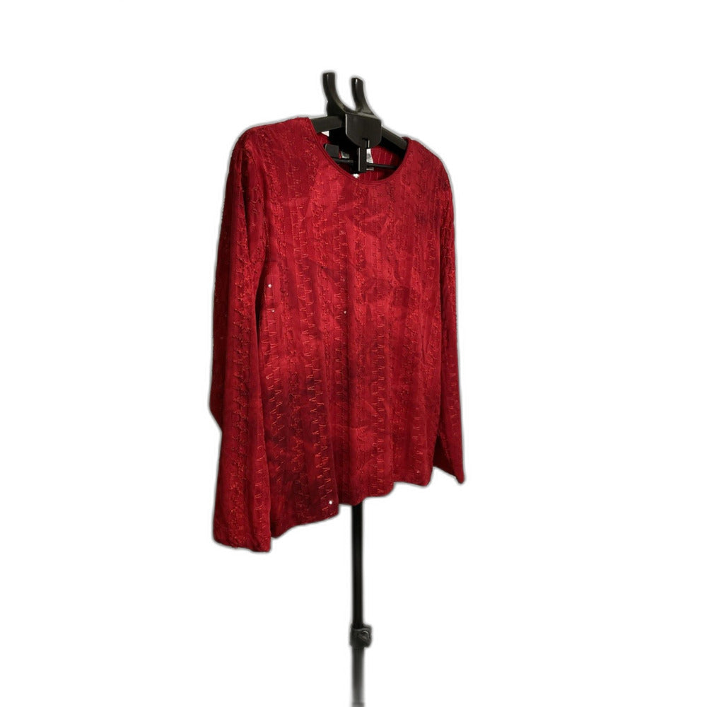 Chico’s Red Embroidered Semi-Sheer Blouse XL