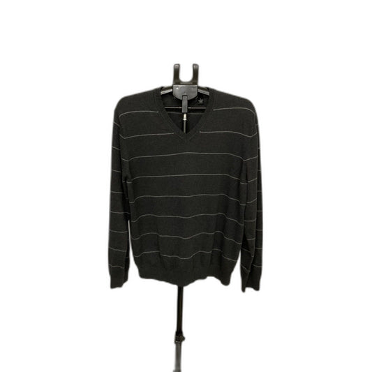 Van Heusen Men's Sweater Large Gray Striped V-Neck Cotton Blend Pullover