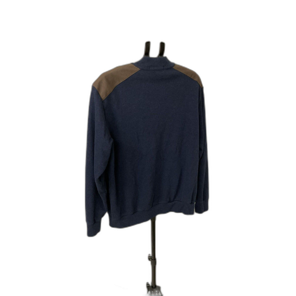 Cremieux Classics Men's XL Navy Mock Neck Pullover Sweater Suede Patch Trim