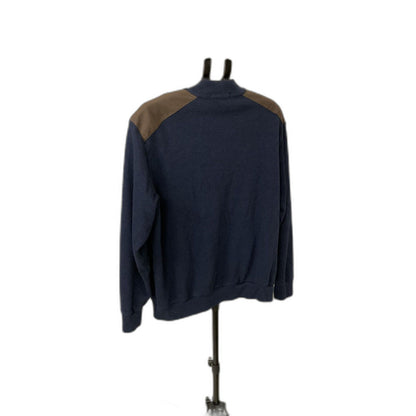 Cremieux Classics Men's XL Navy Mock Neck Pullover Sweater Suede Patch Trim