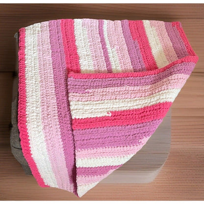 Handmade Crochet Super Soft Multicolored Pink Baby Blanket 36" x 29"